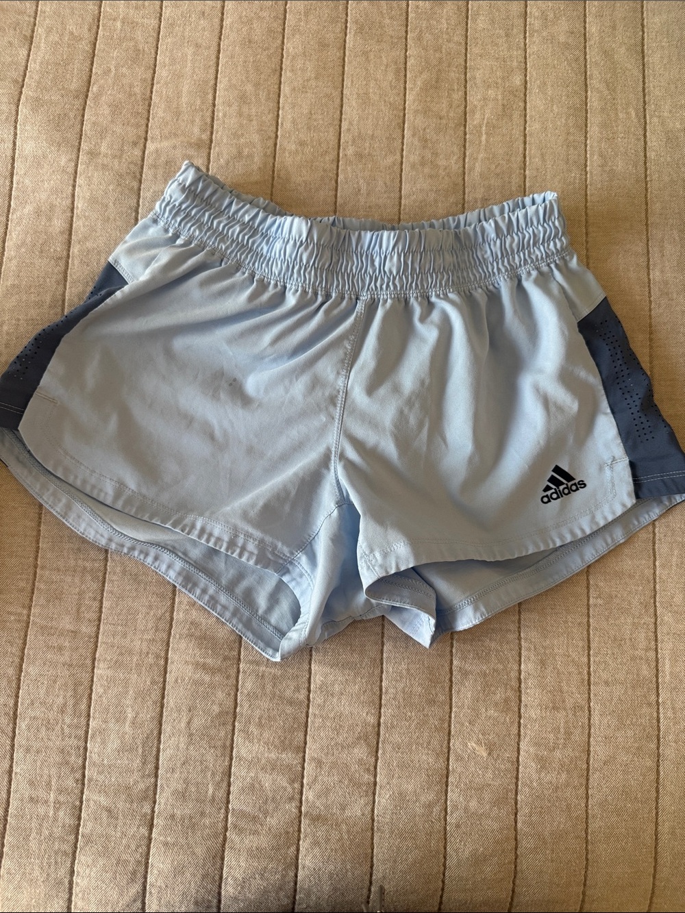 adidas Light Blue Athletic Running Shorts with Navy Accents